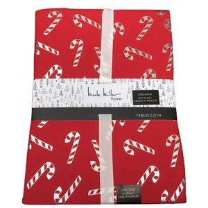 Nicole Miller Candy Cane Tablecloth Christmas Holiday Red Silver Foil 60x104